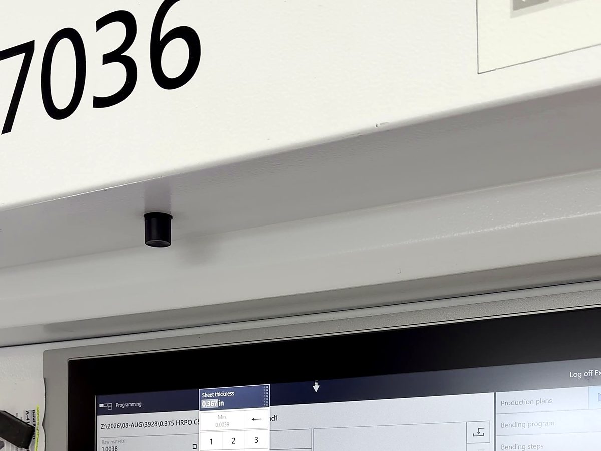 The TRUMPF TruBend 7036 press brake at ACP, its touchscreen ready for a bend program